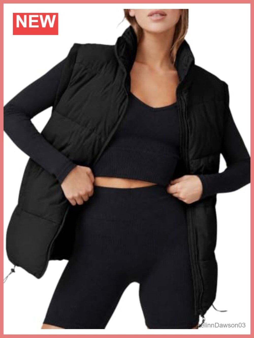 Quilted Puffer Vest Stand Collar Sleeveless Zip Winter Gilet